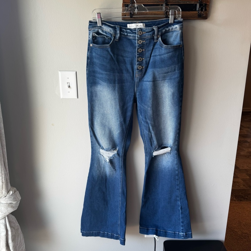 Petite KanCan High Rise Distressed Flare